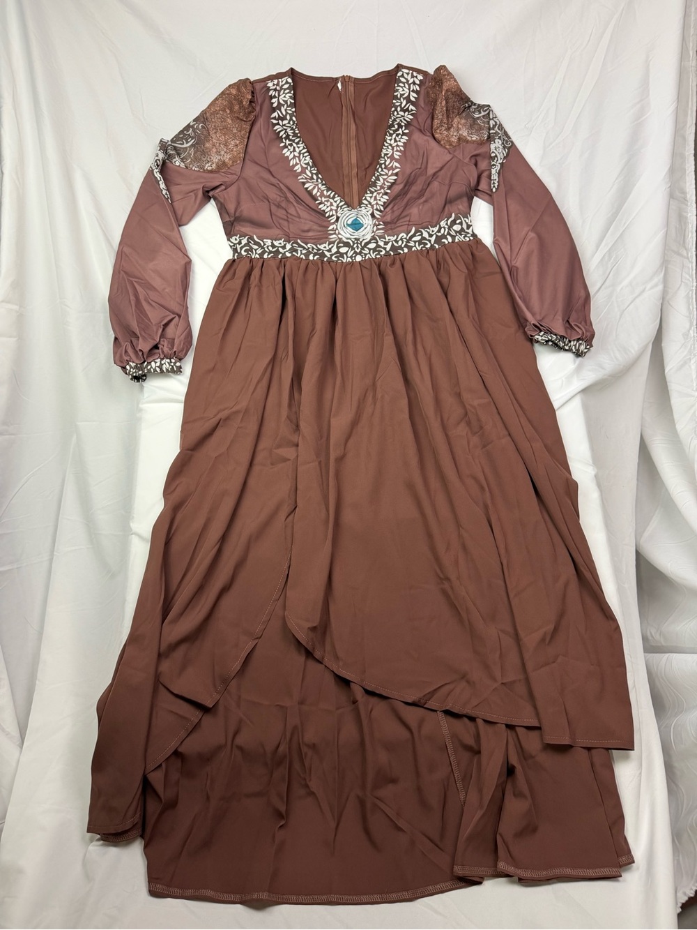 Embroidered V-Neck Maxi Dress in Mauve Brown